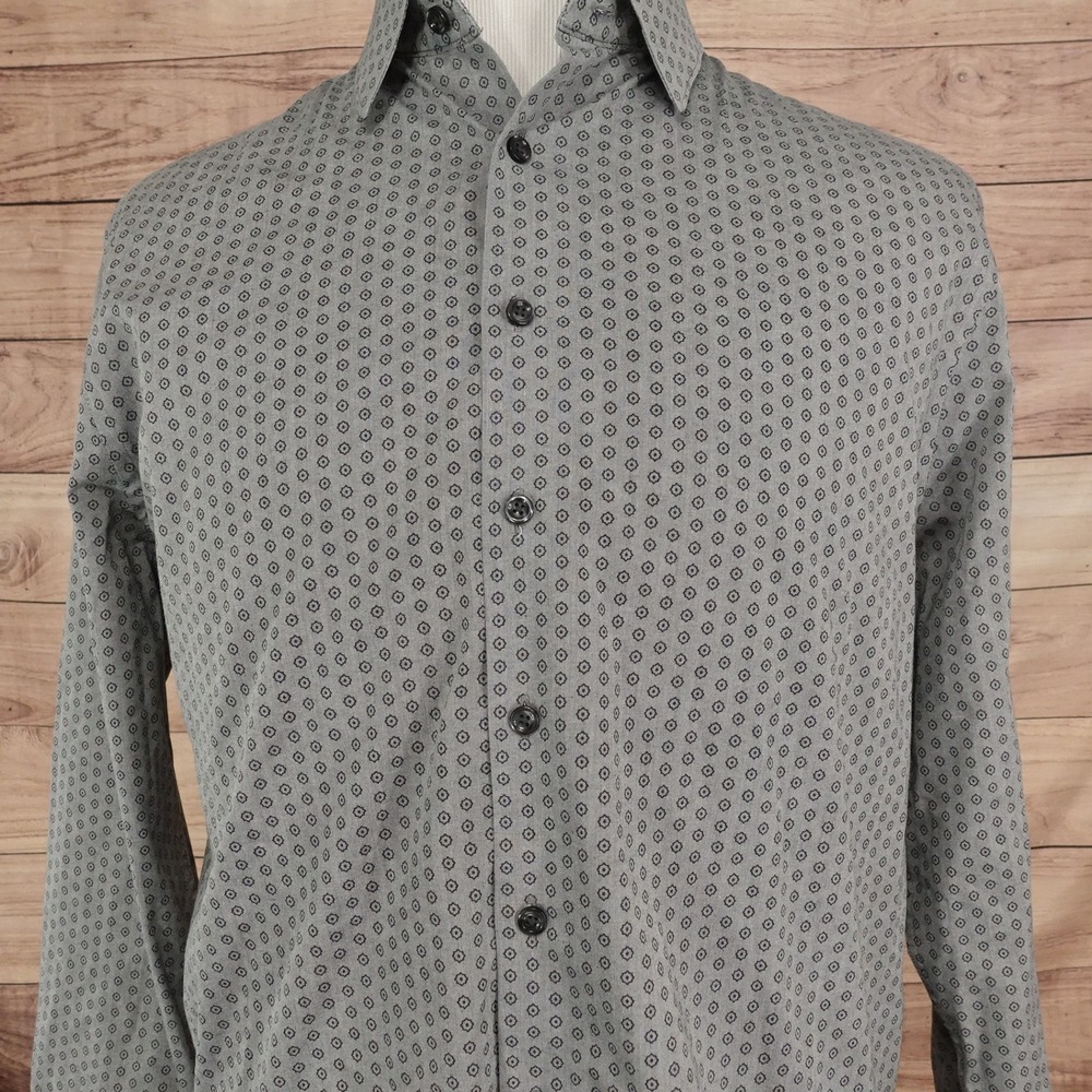 Express Button Up Shirt Mens Large Gray Slim Fit Geometric Diamond